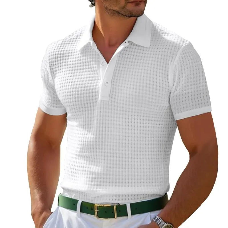 Men's Casual Waffle Lapel Slim Fit Short Sleeve Polo Shirt 63781301M sold by Manly