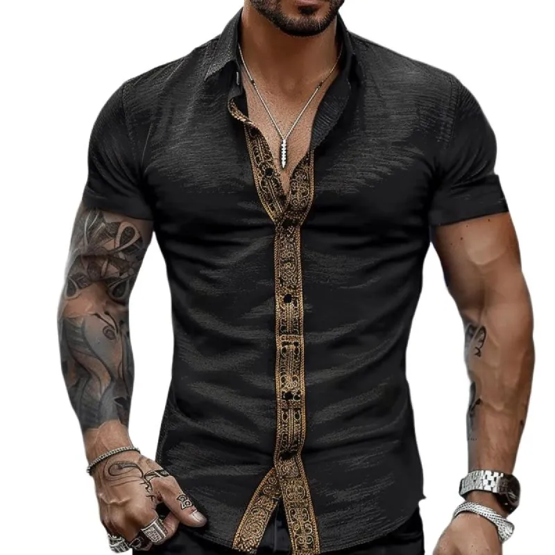 Men's Printed Lapel Short Sleeve Casual Shirt 74405149X sold by Manly