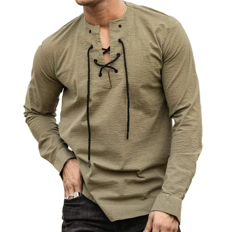 Men's Casual Solid Color Drawstring Shirt 37991381TO sold by Manly