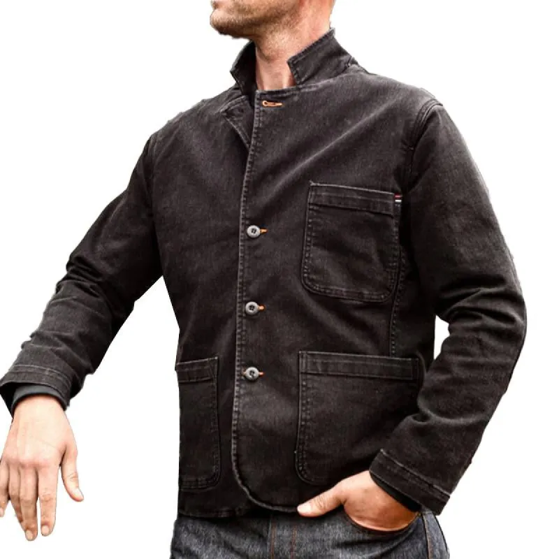 Men's Solid Color Stand Collar Single Breasted Denim Jacket 11007148X sold by Manly