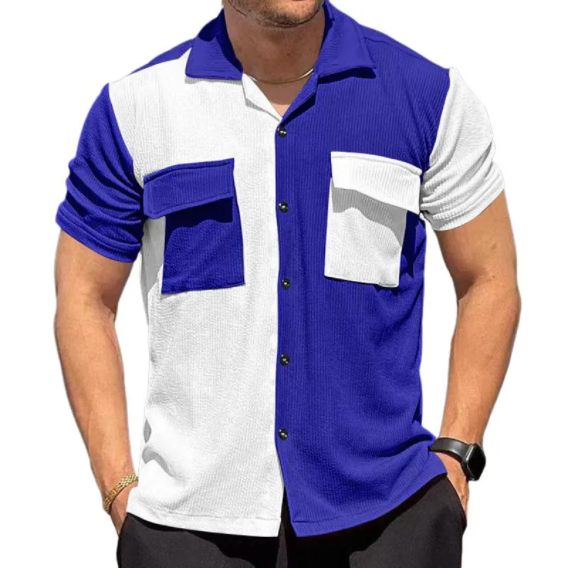 Men's Contrast Color Short Sleeve Breathable Casual Beach Shirt 30860320X sold by Manly