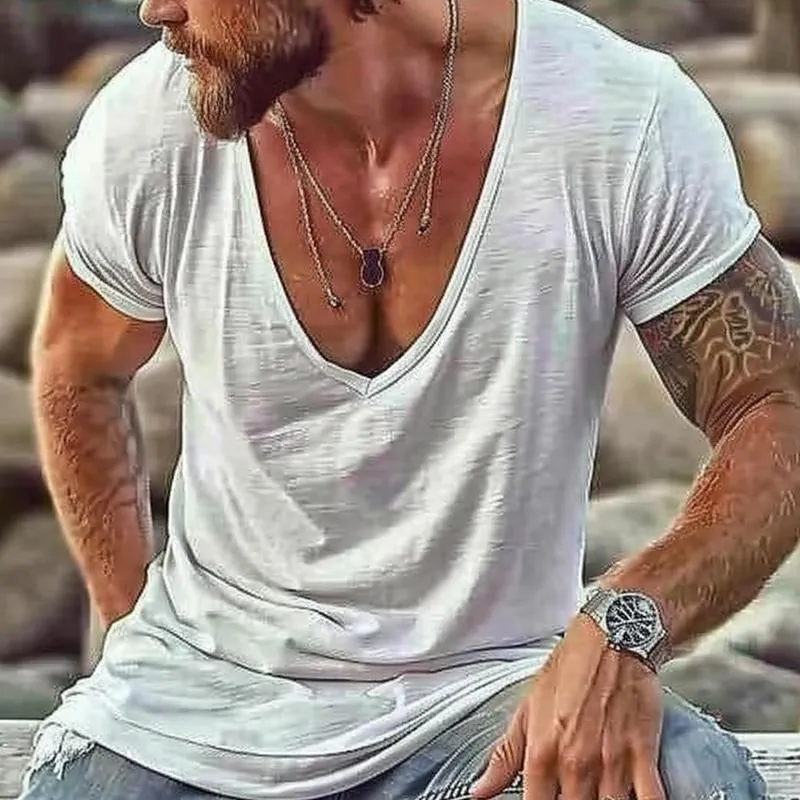 Men's Casual Cotton Blended V Neck Short Sleeve T-Shirt 11304005M sold by Manly product image thumbnail 2