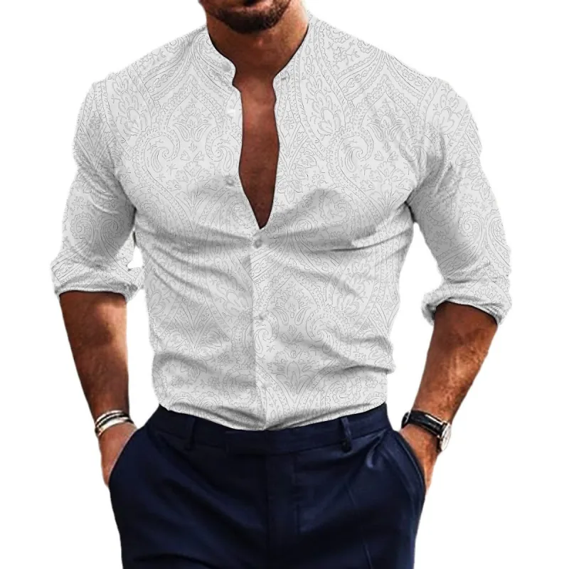Men's Retro Casual Floral Stand Collar Shirt 49876822TO sold by Manly
