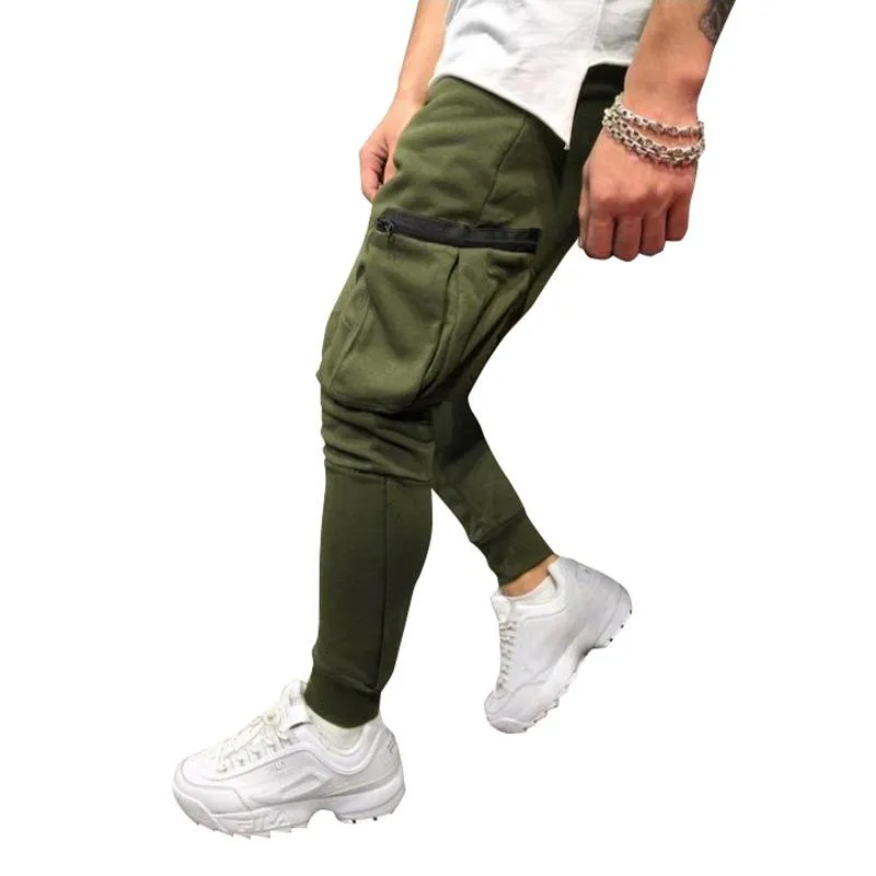 Men's Solid Color Elastic Waist Multi-pocket Casual Sweatpants 62894265Z sold by Manly product image thumbnail 2