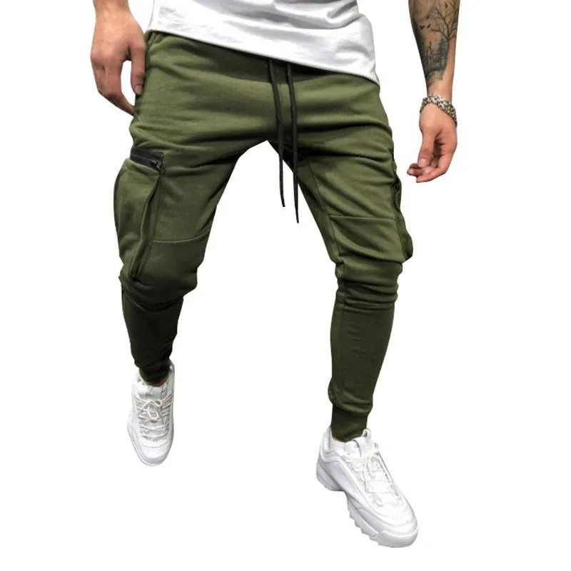 Men's Solid Color Elastic Waist Multi-pocket Casual Sweatpants 62894265Z sold by Manly