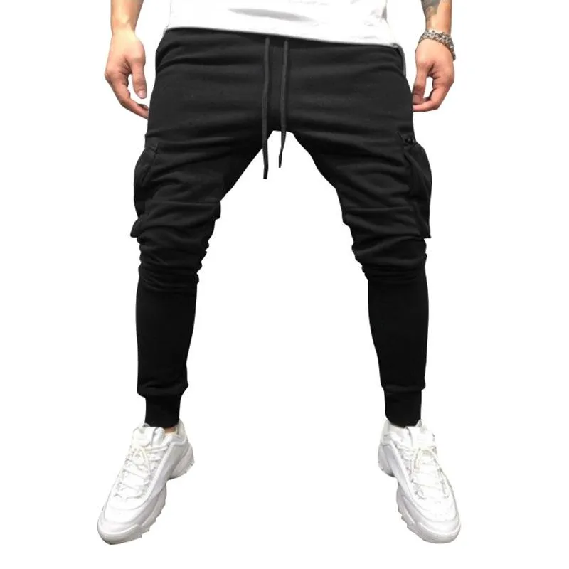 Men's Solid Color Elastic Waist Multi-pocket Casual Sweatpants 62894265Z sold by Manly product image thumbnail 3