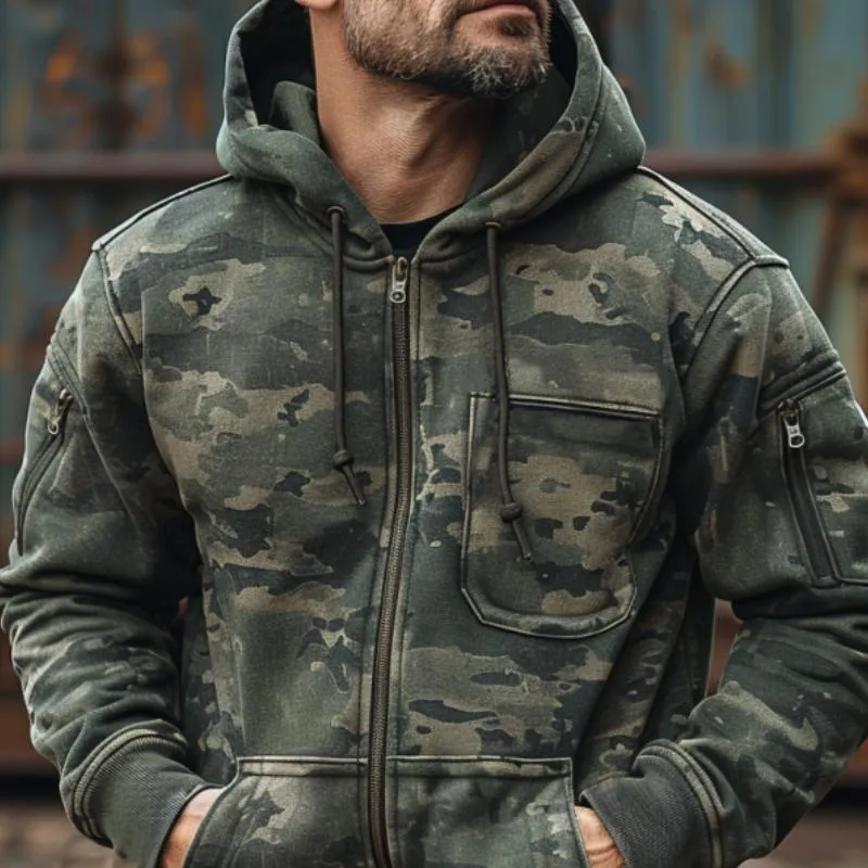【24-hour shipping】Men's Camouflage Print Chest Pocket Hooded Sweatshirt Jacket 55874843Y sold by Manly product image thumbnail 2