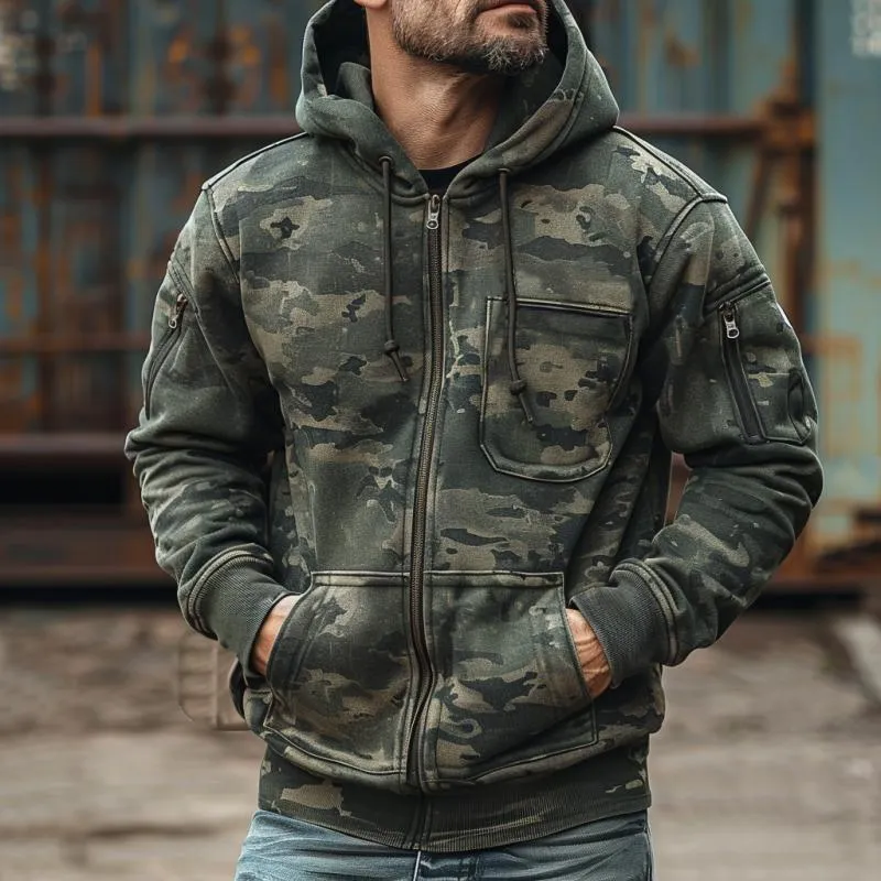 【24-hour shipping】Men's Camouflage Print Chest Pocket Hooded Sweatshirt Jacket 55874843Y sold by Manly product image thumbnail 3