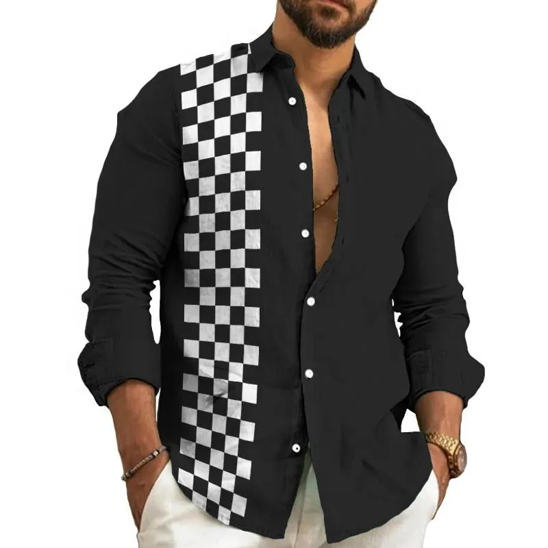 Men's Vintage Checkerboard Lapel Shirt 70443179TO sold by Manly