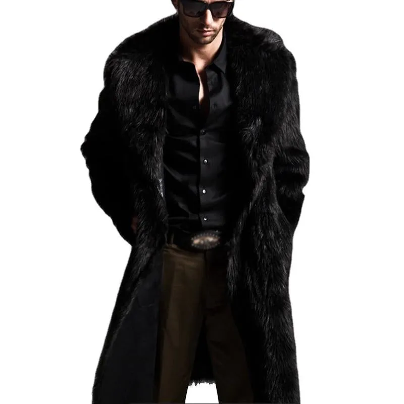 Men's Lapel Long Imitation Fur Solid Color Coat 35528296X sold by Manly