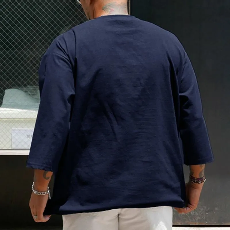 Men's Casual Round Neck Long Sleeve Loose T-Shirt 55318463M sold by Manly product image thumbnail 3