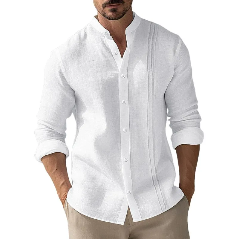 Men's Solid Color Stand Collar Long Sleeve Shirt 63074096X sold by Manly