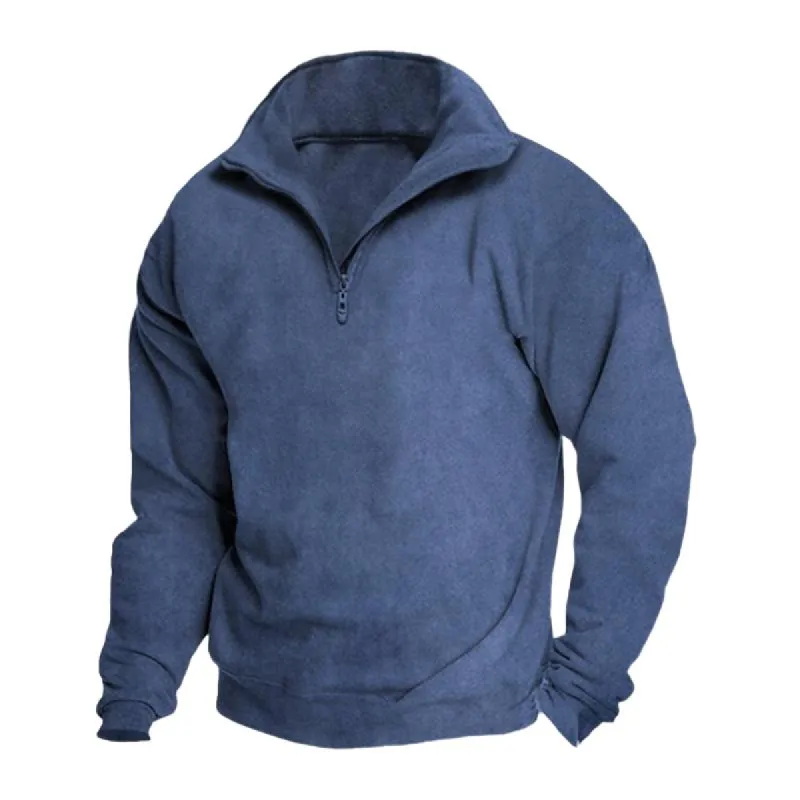 Men's Solid Color Plush Stand Collar Zipper Long Sleeve Sweatshirt 34059425Z sold by Manly