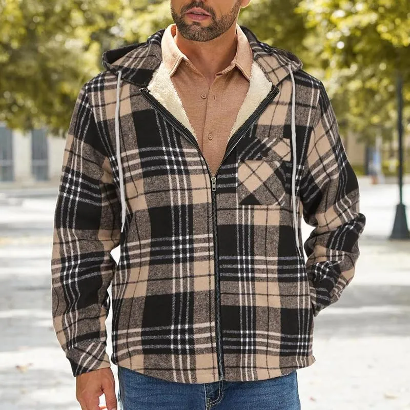 Men's Flannel Plaid Long Sleeve Hooded Casual Jacket 97656669X sold by Manly product image thumbnail 5