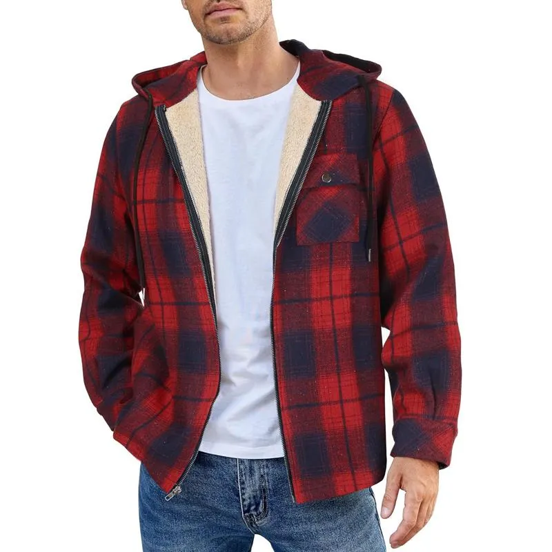 Men's Flannel Plaid Long Sleeve Hooded Casual Jacket 97656669X sold by Manly product image thumbnail 4