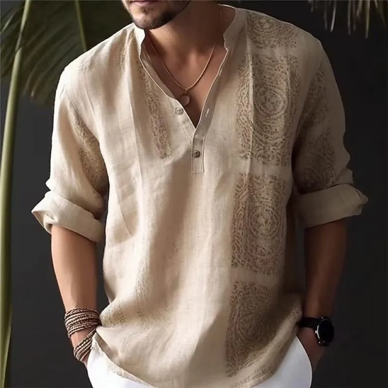 Men's Printed Loose Stand Collar Long Sleeve Shirt 71303257Z sold by Manly product image thumbnail 4