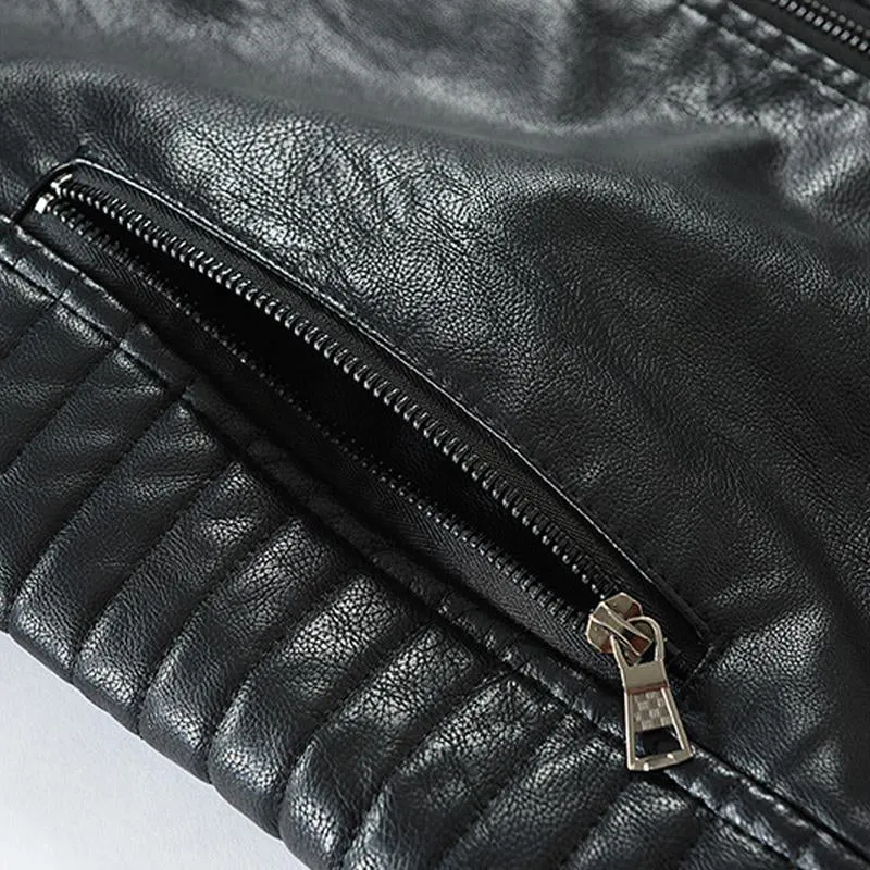 Men's Retro Motorcycle Zip Stand Collar Leather Jacket 56473764Y sold by Manly product image thumbnail 5