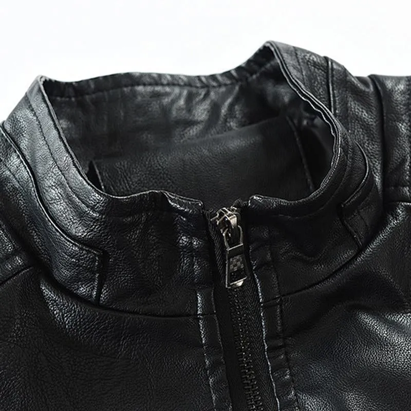 Men's Retro Motorcycle Zip Stand Collar Leather Jacket 56473764Y sold by Manly product image thumbnail 4