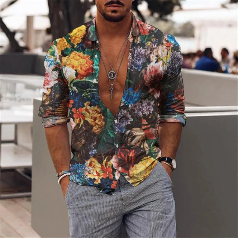 Men's Printed Lapel Long Sleeve Casual Shirt 82889840Z sold by Manly product image thumbnail 3
