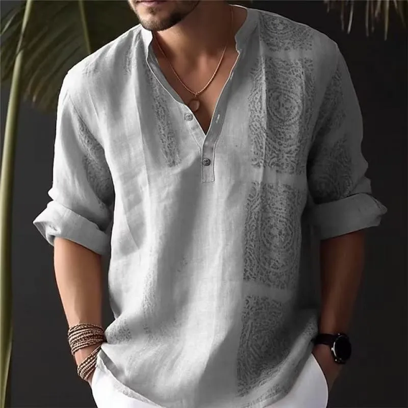 Men's Printed Loose Stand Collar Long Sleeve Shirt 71303257Z sold by Manly product image thumbnail 2
