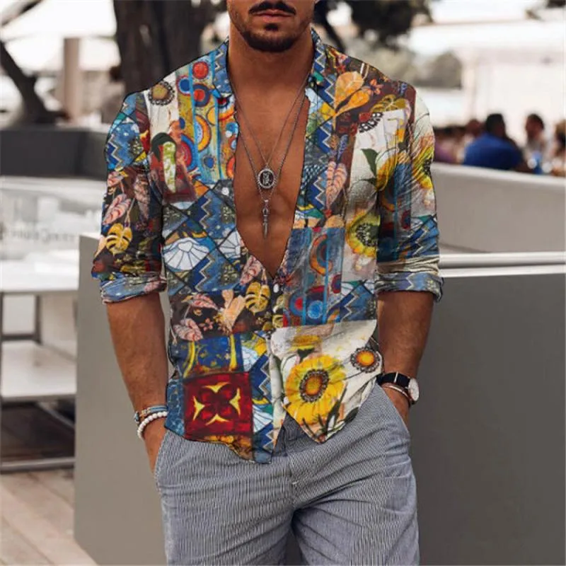 Men's Printed Lapel Long Sleeve Casual Shirt 82889840Z sold by Manly product image thumbnail 2