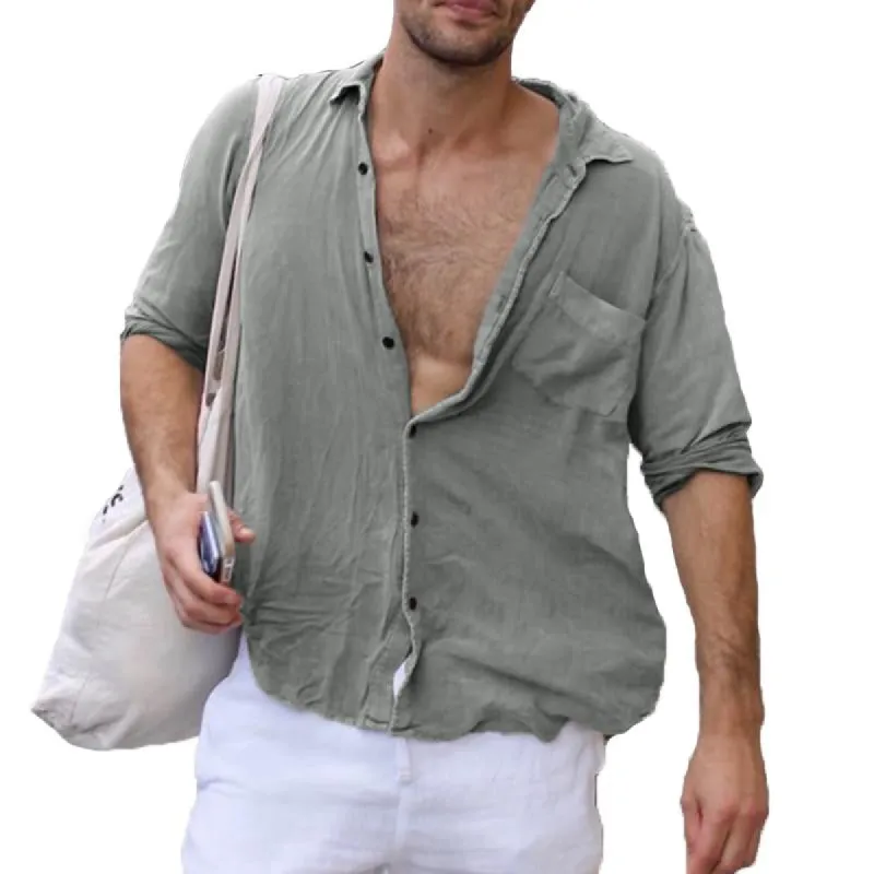 Men's Casual Solid Color Lapel Pocket Shirt 11438449Y sold by Manly
