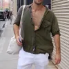 Men's Casual Solid Color Lapel Pocket Shirt 11438449Y sold by Manly