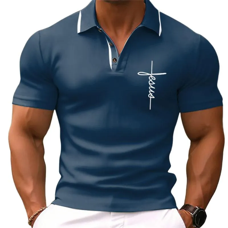 Men's Printed Lapel Short Sleeve Polo Shirt 25420926Z sold by Manly