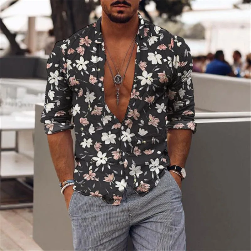 Men's Printed Lapel Long Sleeve Casual Shirt 82889840Z sold by Manly product image thumbnail 4