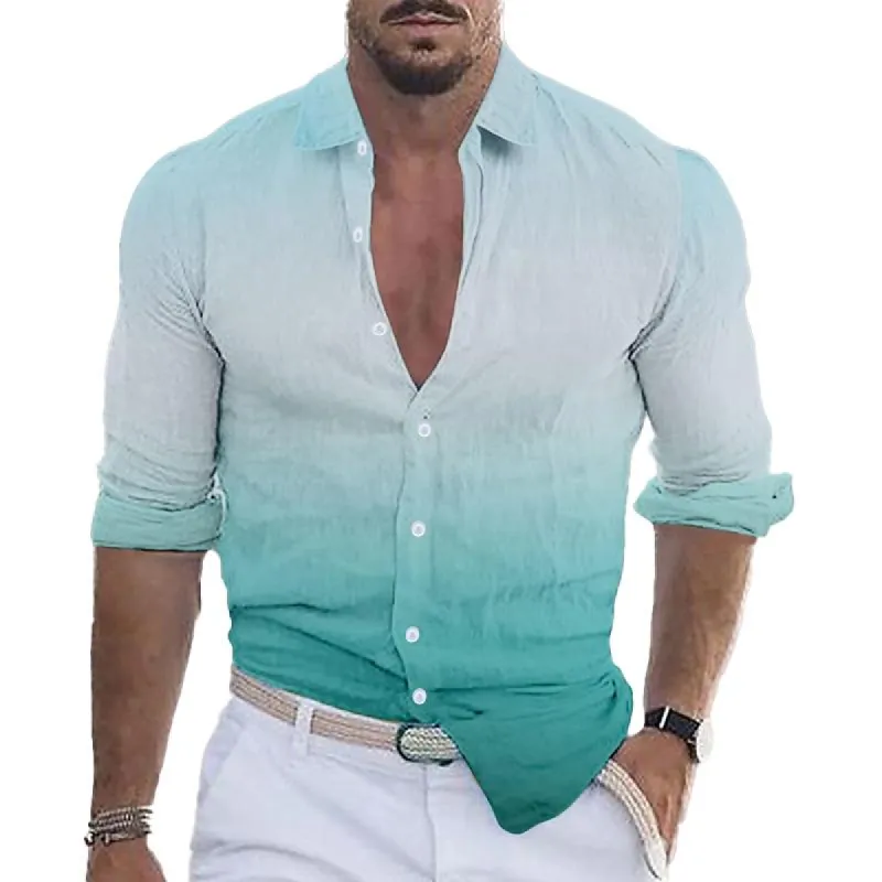 Men's Gradient Color Long Sleeve Lapel Shirt 10994704X sold by Manly