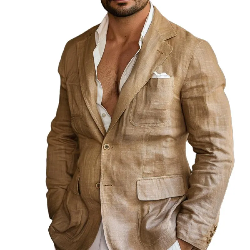 Men's Vintage Notch Lapel Cotton Linen Blended Loose Safari Jacket 66024999M sold by Manly