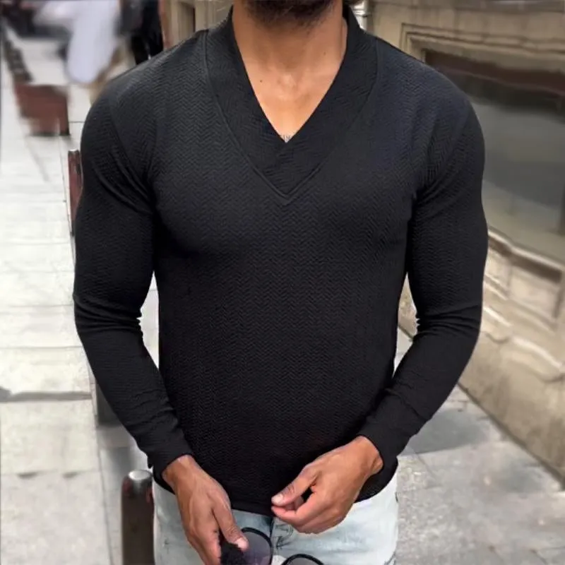 Men's Retro Casual Solid Color V-Neck Long Sleeve T-Shirt 72473928TO sold by Manly product image thumbnail 2