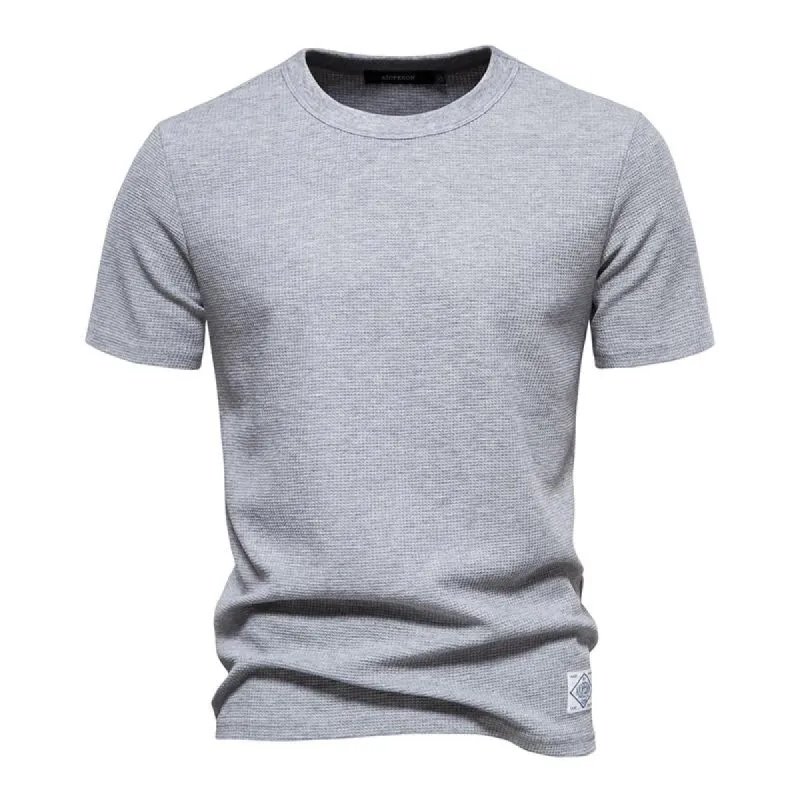 Men's Casual Round Neck Solid Color Waffle Short Sleeve T-Shirt 74268141M sold by Manly
