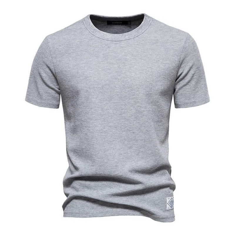 Men's Casual Round Neck Solid Color Waffle Short Sleeve T-Shirt 74268141M sold by Manly