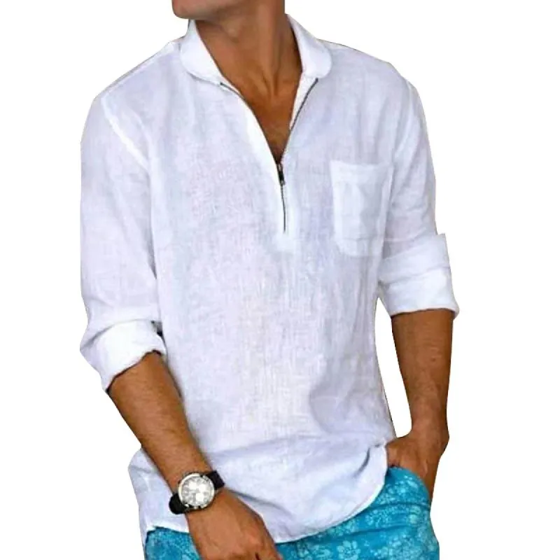 Men's Casual Zipper Lapel Long Sleeve Shirt 68071004Y sold by Manly