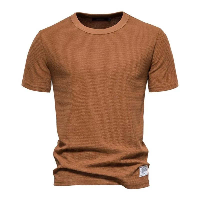 Men's Casual Round Neck Solid Color Waffle Short Sleeve T-Shirt 74268141M sold by Manly product image thumbnail 3