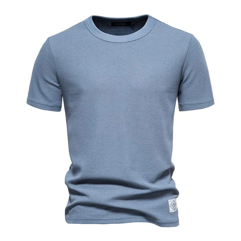 Men's Casual Round Neck Solid Color Waffle Short Sleeve T-Shirt 74268141M sold by Manly product image thumbnail 2