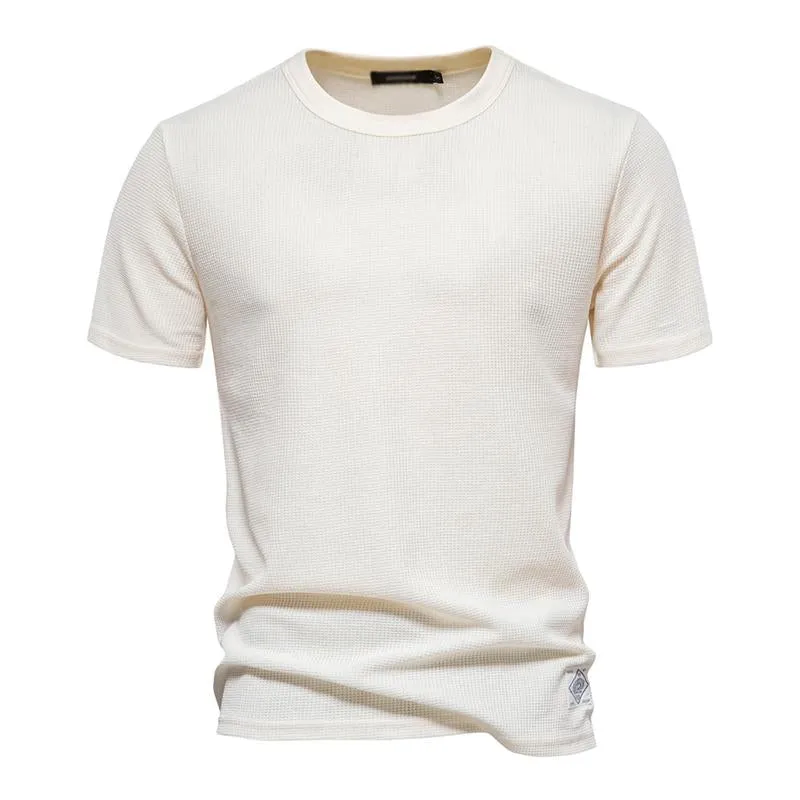 Men's Casual Round Neck Solid Color Waffle Short Sleeve T-Shirt 74268141M sold by Manly product image thumbnail 5