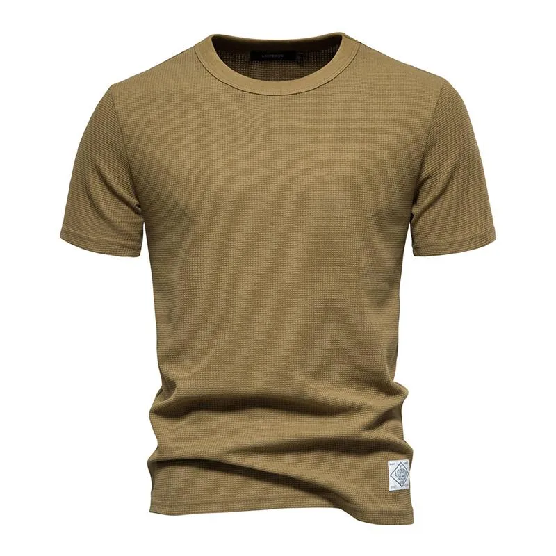 Men's Casual Round Neck Solid Color Waffle Short Sleeve T-Shirt 74268141M sold by Manly product image thumbnail 4