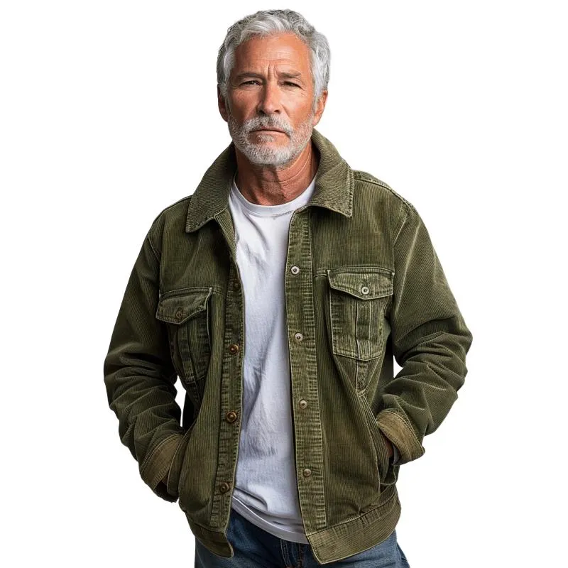 Men's Corduroy Multiple Pockets Single Breasted Jacket 70774379Y sold by Manly