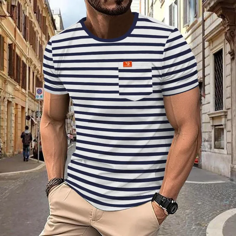 Men's Retro Striped Chest Pocket Short Sleeved T-Shirt 89640800Y sold by Manly product image thumbnail 2