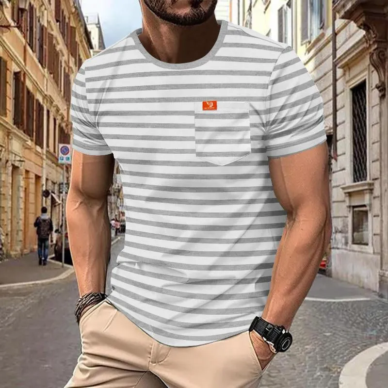 Men's Retro Striped Chest Pocket Short Sleeved T-Shirt 89640800Y sold by Manly product image thumbnail 5