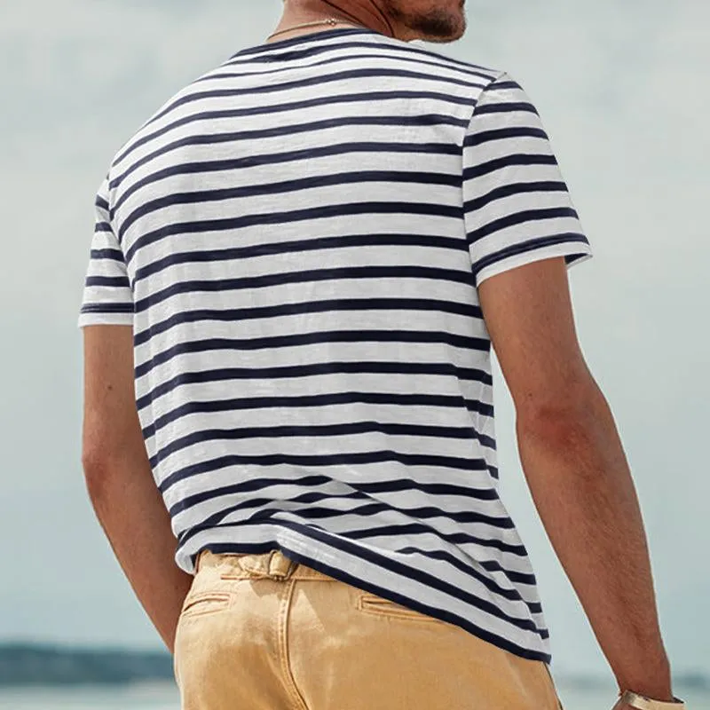 Men's Retro Striped Chest Pocket Short Sleeved T-Shirt 89640800Y sold by Manly product image thumbnail 4