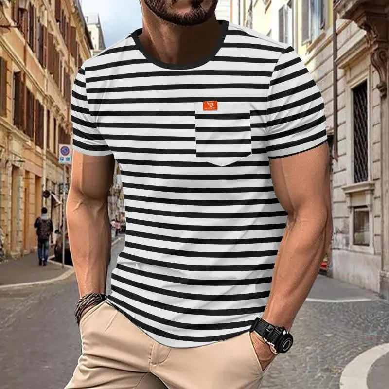 Men's Retro Striped Chest Pocket Short Sleeved T-Shirt 89640800Y sold by Manly product image thumbnail 3