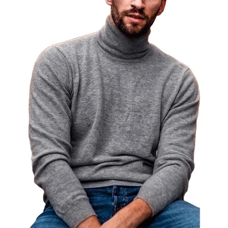 Men's Casual Solid Color Turtleneck Thin Long Sleeve Knitted Sweater 74891297M sold by Manly