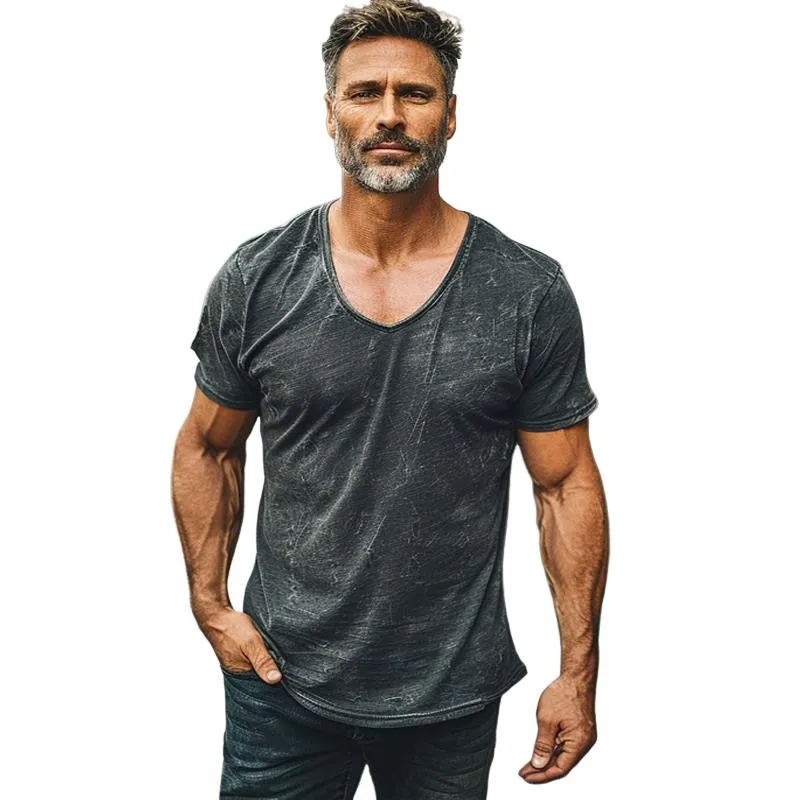 Men's Retro Print V-Neck Short Sleeve T-Shirt 98002854X sold by Manly