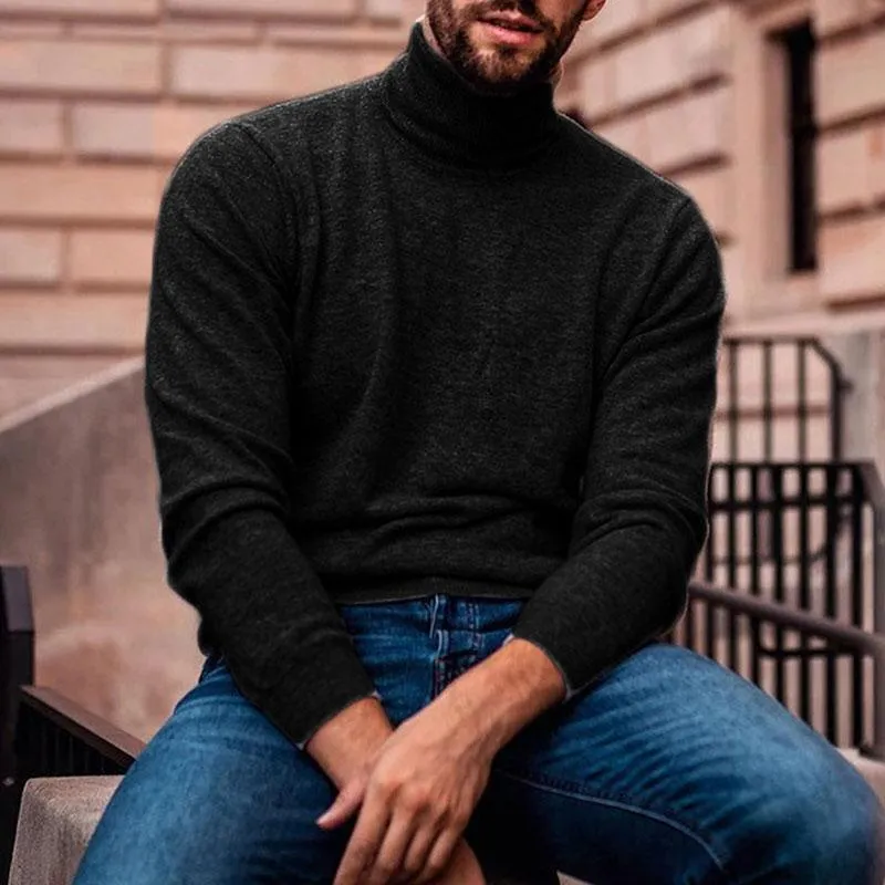 Men's Casual Solid Color Turtleneck Thin Long Sleeve Knitted Sweater 74891297M sold by Manly product image thumbnail 3