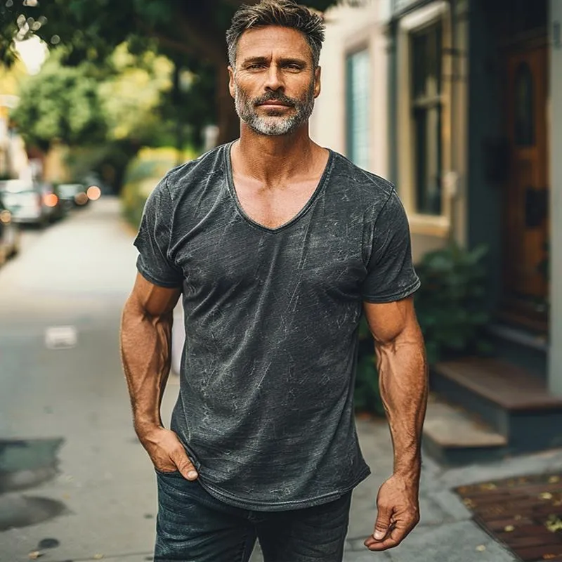 Men's Retro Print V-Neck Short Sleeve T-Shirt 98002854X sold by Manly product image thumbnail 4