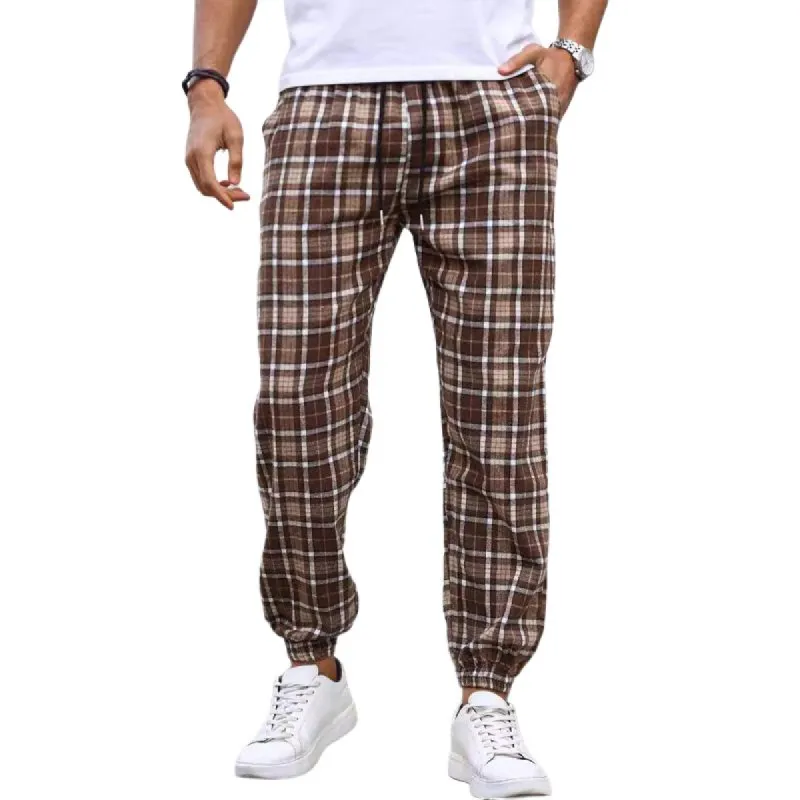 Men's Plaid Print Elastic Cuff Loose Trousers 99197442X sold by Manly