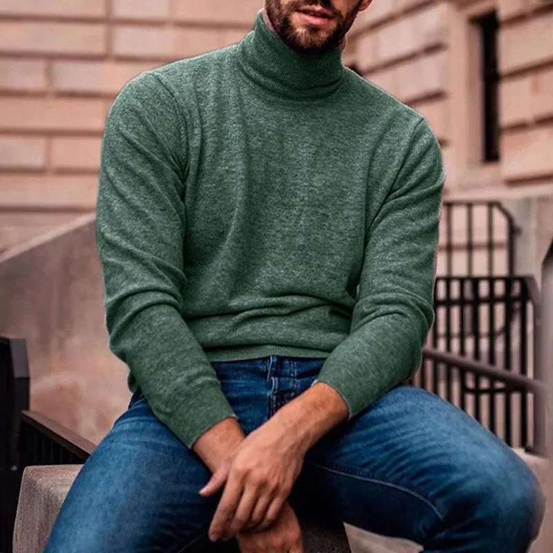 Men's Casual Solid Color Turtleneck Thin Long Sleeve Knitted Sweater 74891297M sold by Manly product image thumbnail 2